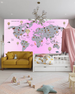 Фотопечать на бесшовных обоях Карта мира для девочек