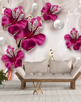 Безшовні шпалери 3Д рожеві квіти