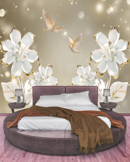 Фотообои 3Д цветы и птицы
