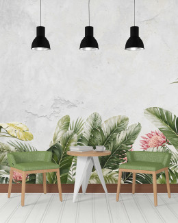 Фотошпалери бетонна стіна з листям