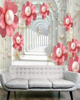 Фотошпалери Рожеві квіти та тунель