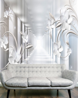 Фотошпалери тунель з білими квітами